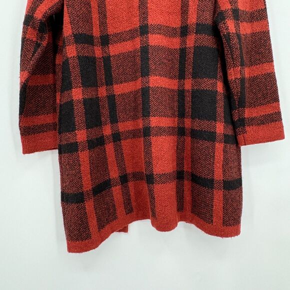 Soft Surroundings Cozy Cottage Long Open Cardigan Red Plaid, PXL, Wool Alpaca - Picture 6 of 8
